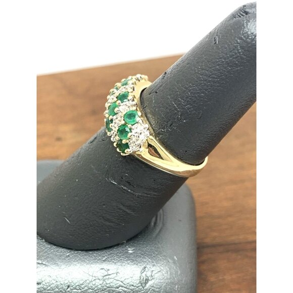 Green Emerald Diamond Cocktail Ring Band 10k Gold Women's Estate Jewelry Size 7 - Picture 8 of 15